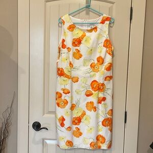 Liz Claiborne Orange and Yellow Floral Midi Dress